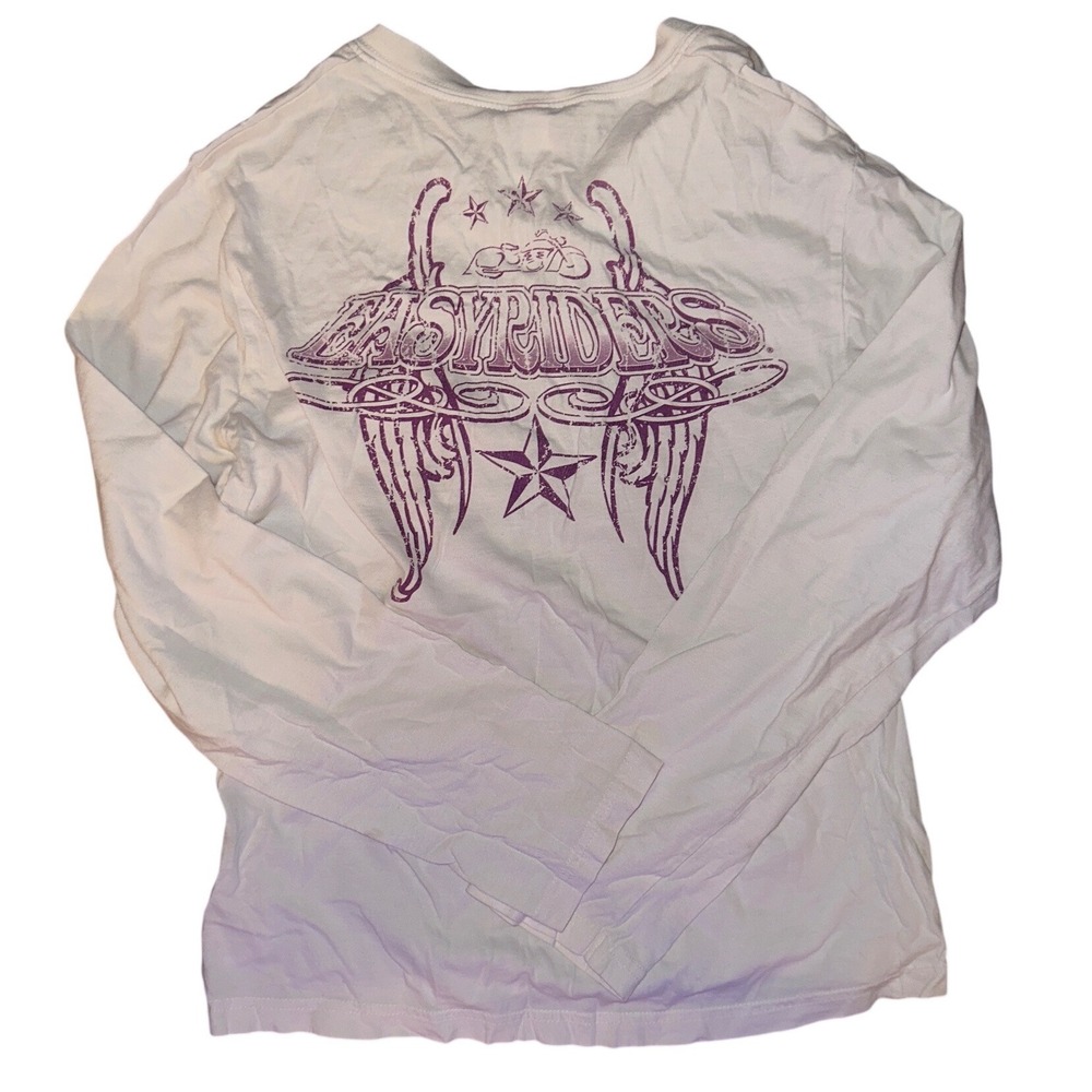 HYP Easyriders Biker Graphic Henley Shirt White Purple Long Sleeve Women‎ Medium